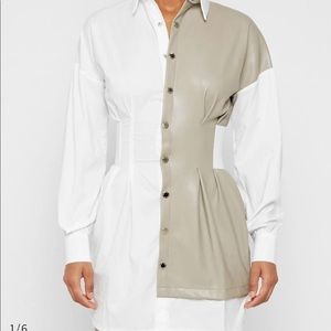 Half vegan leather shirt dress